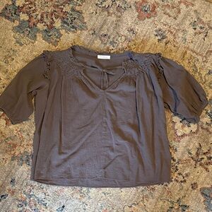 Elegant Brown Blouse with Smocked Details